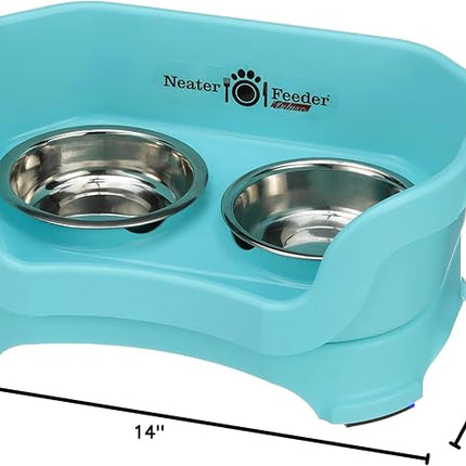Neater Feeder Deluxe Mess Proof Cat Bowls Elevated for All Breeds – Made in USA – No Spill Raised Bowls for Indoor Cats – Stainless Steel Food and Water Bowl Set, Pet Dish Feeding Station, Aquamarine