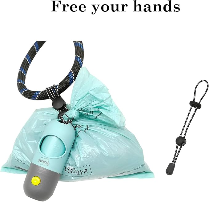 Dog Poop Bags Holder with LED Flashlight|Pet Waste Bags Dispenser for Leash|Doggie Potty Bags Container with Leak-proof Pet Trash Bags and Accessories (2 Holders 30 Bags, Crystal Blue)