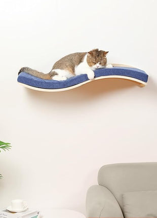 Cat Wall Shelves for Large Cats - Wall Mounted Furniture with Comfortable Cushion, Perfect Perch and Bed for Multi-Cat Households - 35 inch Wavy Shelf for Climbing, Playing, Resting, and Lounging