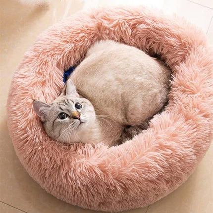 Large Cat Beds for Indoor Cats - Dog Beds for Small Medium Dogs, Anti Anxiety Round Fluffy Plush Faux Fur Pet Bed, Thick Bottom (Pink, Large 24" L x 24" W)