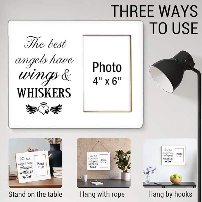 Pet Memorial Gift Picture Frame, Dog Memorial Gifts for Loss of Dog, Sympathy Gifts for Cat Dogs, Grief Gift for Women, Cat Pet Passing Away Remembrance Wood Photo Frames, 4 x 6 Inch Photo