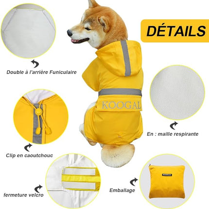 Hooded Rain Coat for Dogs for Small Sized Dogs, Dog Raincoat Apparel Poncho Waterproof Dog Clothes Pet Jacket Dog Raincoats Jacket (2XL,Yellow)