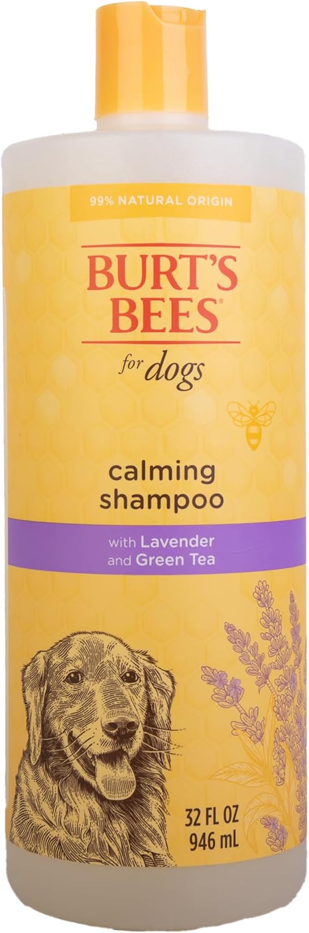 Burt's Bees for Pets Calming Dog Shampoo with Lavender and Green Tea, 95% Natural Origin Formulas, Calming Lavender Dog Shampoo - Gentle Dog Shampoo, Best Dog Shampoo, Lavender, 32 oz
