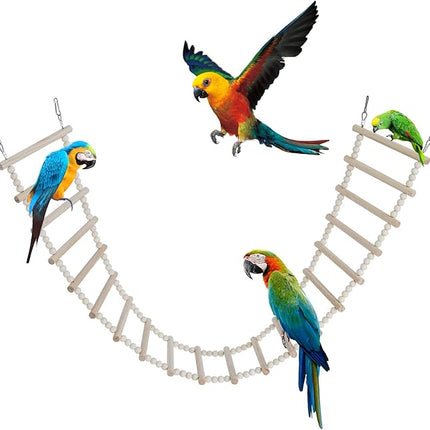 Bird Ladder Bridge, Wooden Pet Hamster Climbing & Swing Toys, Cage Accessories for Birds Rats Parrots Hamster Squirrel Sugar Gliders Parakeets Cockatiels - 20 Steps - 44.5 x 5.9 Inch