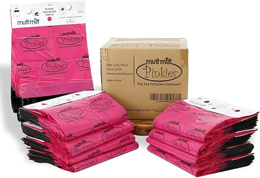 Mutt Mitt® Pinkies 2-Ply Dog Waste Bags with Thick 2 Mil Mitten - No more "yuck" or "warm handshake" - 800 Pink & Black Dog Waste Bags on 8 Station Headers