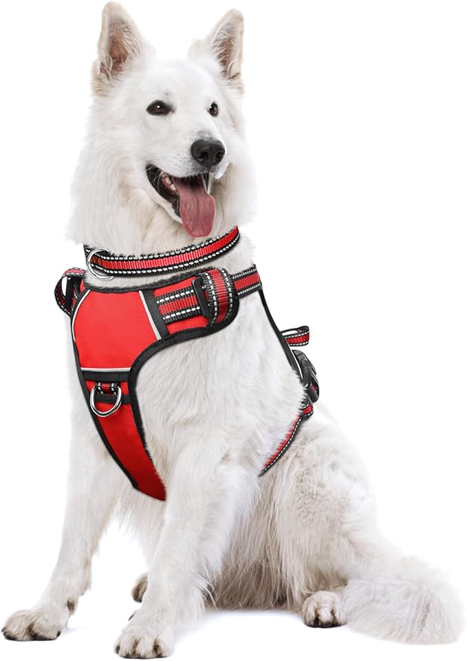 WINSEE Dog Harness No Pull, Pet Harnesses with Dog Collar, Adjustable Reflective Oxford Outdoor Vest, Front/Back Leash Clips for Small, Medium, Large, Extra Large Dogs, Easy Control Handle for Walking