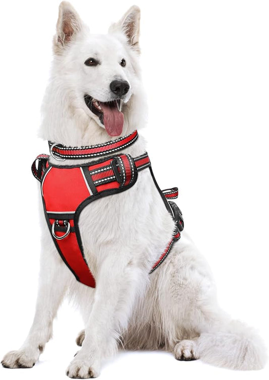 WINSEE Dog Harness No Pull, Pet Harnesses with Dog Collar, Adjustable Reflective Oxford Outdoor Vest, Front/Back Leash Clips for Small, Medium, Large, Extra Large Dogs, Easy Control Handle for Walking
