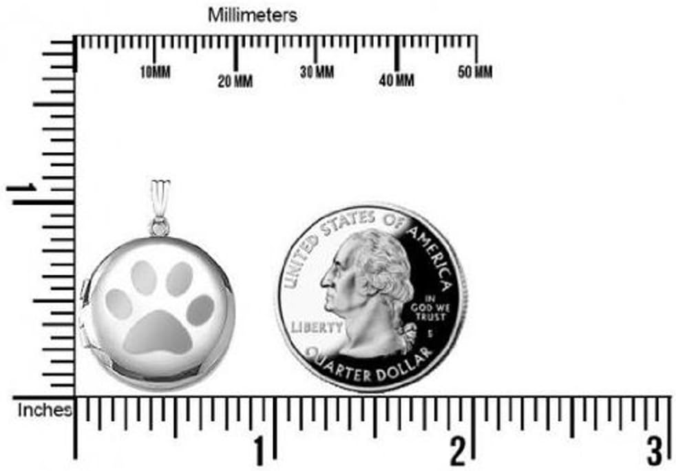 PicturesOnGold.com Sterling Silver Dogs Paw Print Round Picture Locket - 3/4 Inch X 3/4 Inch and 1 Inch X 1 Inch