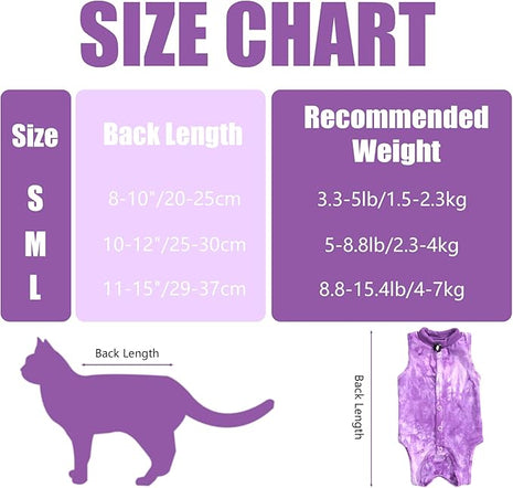 Cat Recovery Suit for Male and Female Surgical Post Surgery Soft Cone Onesie Tie Dye Cats Shirt Clothes Neuter Licking Protective Diapers Outfit Cover Kitten Spay Collar Alternative(Purple, S)
