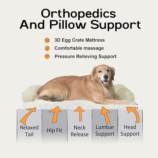 Dog Bed Large Sized Dogs-Orthopedic Waterproof Bed for Dogs,Large Dog Beds with Washable Removable Cover & Non-Slip Bottom