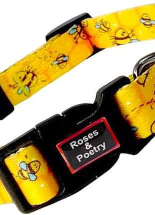 Roses&Poetry Dog Collar with Colourful Bee Patterns, Adjustable Durable Puppy Collars for Small Medium Large Dogs (Bee-XS)
