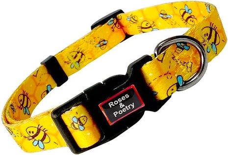Roses&Poetry Dog Collar with Colourful Bee Patterns, Adjustable Durable Puppy Collars for Small Medium Large Dogs (Bee-L)
