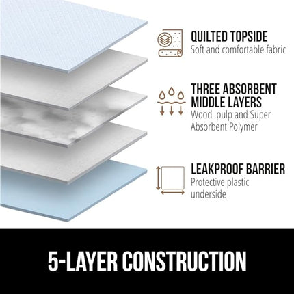 Gorilla Guard Disposable Puppy Pads, 100 Count 28x34 in, 5 Layer Pee Pads for Dogs, Absorbent Diaper Changing Pad, Dog Potty Training Supplies, Quick Dry Pet Housebreaking Essentials for Puppies