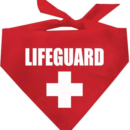 Lifeguard Dog Bandana | 100% Cotton Adjustable Triangle | Made in USA | Summer Outfit | Beach House Vibes | Vacation Travel | Funny Prop for Photoshoots | Red X-Small (53)