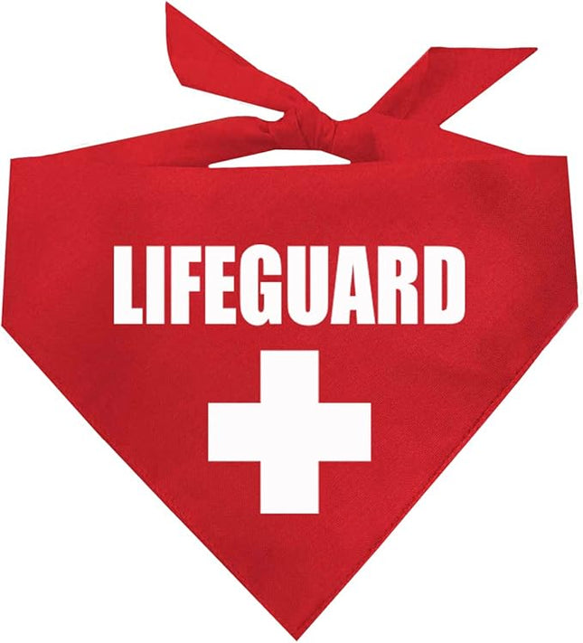 Lifeguard Dog Bandana | 100% Cotton Adjustable Triangle | Made in USA | Summer | Beach House Vibes | Pool Party | Halloween Costume | Prop for Photoshoots | Red One Size (53)