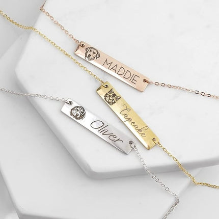 LONAGO 925 Sterling Silver Custom Dog Cat Portrait Photo Necklace Personalized Pet Engraved Picture Pendant Memorial Gift Name Jewelry for Women Mom