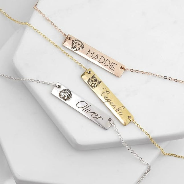 LONAGO 925 Sterling Silver Custom Dog Cat Portrait Photo Necklace Personalized Pet Engraved Picture Pendant Memorial Gift Name Jewelry for Women Mom