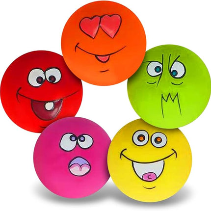 N-S Dog Toy,Squeaky Dog Toys Chewing Durable Teething Latex Rubber Soft Interactive Fetch Play Dog Balls with Funny Face for Puppy Small Medium Pet Dog (5PCS), 2.16x2.16x1.18 Inch