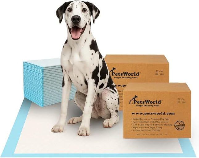 PETSWORLD Giant Dog Potty Pads, Odor-Eliminating, 36" x 36", Ultra Absorbent 5-Layer Leak-Proof Training Pads for Dogs & Cats (36x36, 200 Count)