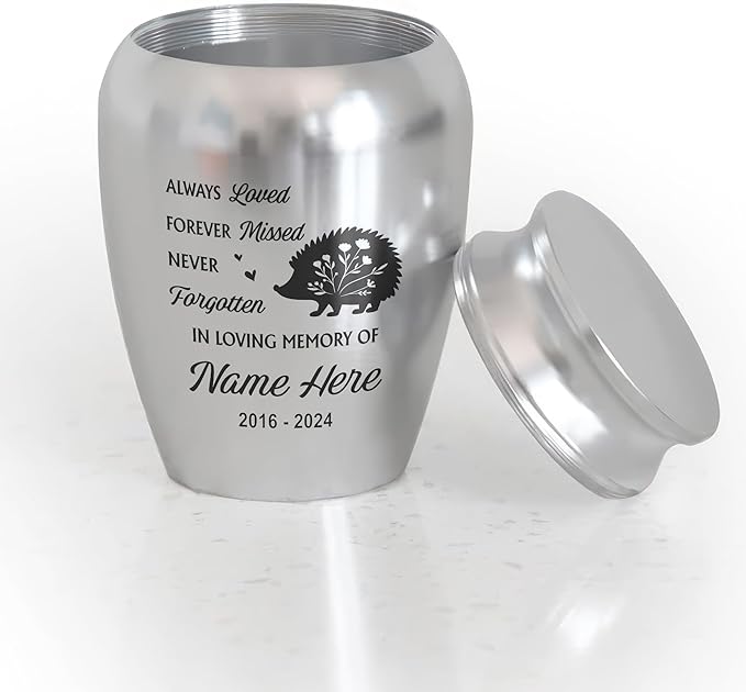 Artsy Woodsy Personalized Hedgehog Pet Memorial Cremation Mini Urn, Decorative Keepsake Small Urns for Ashes 2.56 inch, Remembrance Gifts for Pet Lovers in Loving Memory (03, 2.56x1.77)