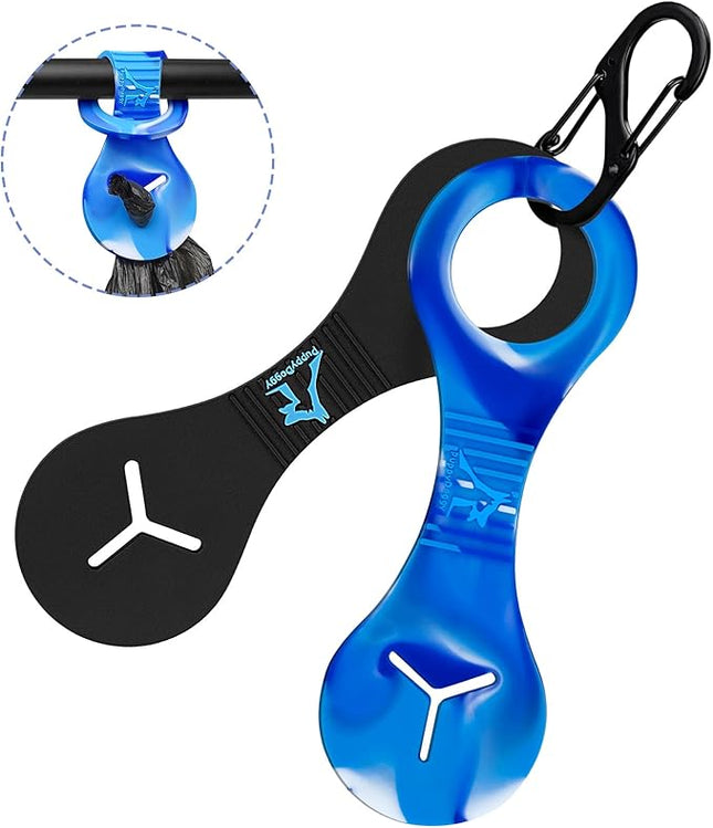 PuppyDoggy Dog Poop Bag Holder for Leash Waste Bag Carrier Dog Poop Bag Dispenser for Walking Running Bicycle Accessory 2 Pieces (Black + Mixed Blue)