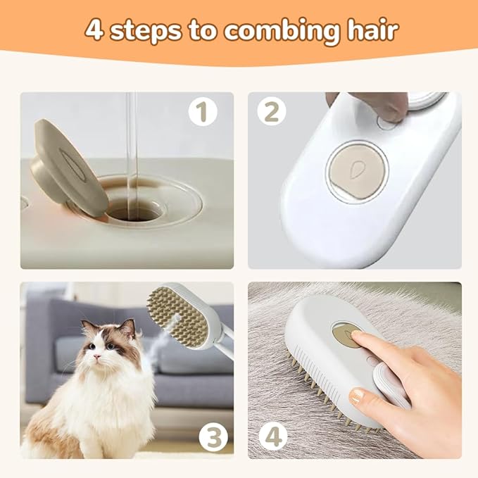 2025 New Pet Steam Groomer Brush, 3 in 1 Cat Steam Brush for Massaging and Cleaning Shedding Hair, Upgrade Pet Steam Groomer Comb Multifunctional Hair Removal Comb for Cats Dogs (White)