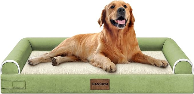 Large Dog Bed Orthopedic Washable: Beds Bolster XL Bed Big XLarge Dogs Egg Crate Foam Couch Sofa Waterproof with Removable Cover - Grass Green