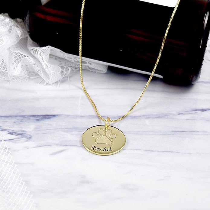Customized Paw Print Necklace Personalized Pet Name Necklace Custom Engraved Dog Cat Paw Pendant Necklace Pet Memorial Gift for Pet Lovers