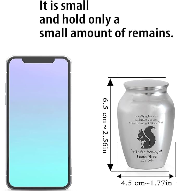 Artsy Woodsy Squirrel Memorial Mini Urn for Human Ashes Keepshake, Decorative Keepsake Urn with Engraved Squirrel 2.56 inch, Small Memorial Gifts for Pet Lovers (01, 2.56x1.77)