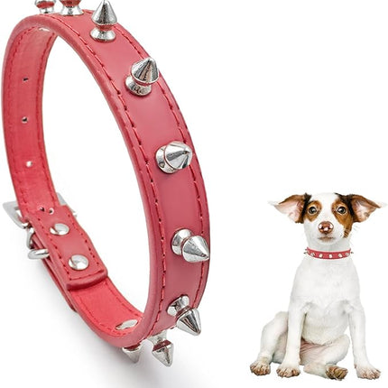 Enjoying Spiked Cat Collar, Leather Spikes Dog Collars for Cats Small Dogs, Adjustable Pet Collar with Rings, Red S