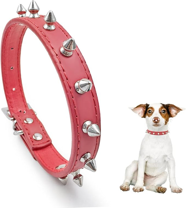 Enjoying Spiked Cat Collar, Leather Spikes Dog Collars for Cats Small Dogs, Adjustable Pet Collar with Rings, Red S
