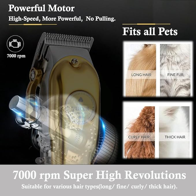 Yucca Dog Grooming Clippers for Thick Coats, Cordless, Professional Animal Clippers with 7000 RPM Powerful Motor