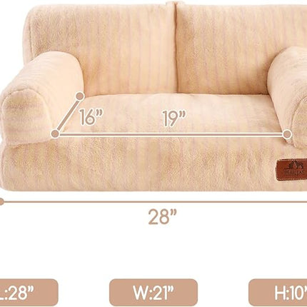 Hollypet Fluffy Plush Pet Cat Couch Soft Calming Pet Sofa Beds for Medium Small Cats and Dogs, Pink Stripes
