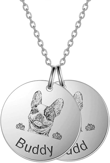 LONAGO 925 Sterling Silver Custom Dog Cat Portrait Photo Necklace Personalized Pet Engraved Picture Pendant Memorial Gift Name Jewelry for Women Mom