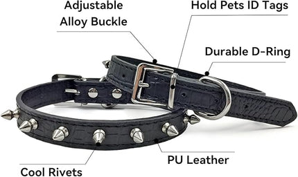 Enjoying Spiked Cat Collar, Leather Spikes Dog Collars for Cats Small Dogs, Adjustable Pet Collar with Rings, Black S