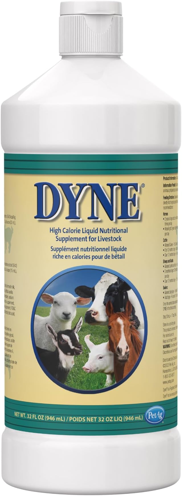 PetAg Dyne High Calorie Liquid Nutritional Supplement for Livestock - 32 oz - Includes Added Vitamins - Excellent for Underweight, Stressed, or Recovering Animals