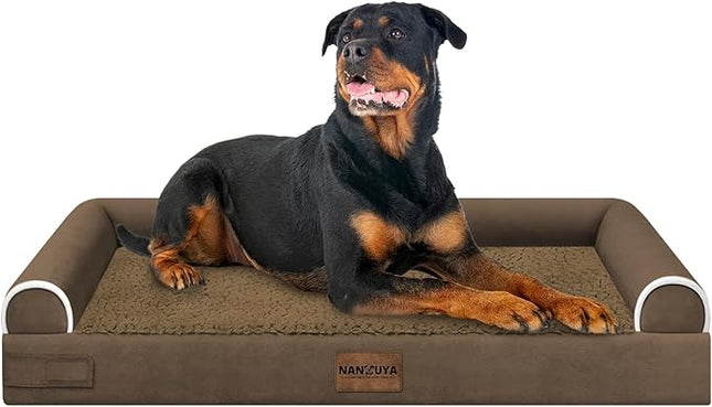 Large Dog Bed Orthopedic Washable: Beds Bolster XXL Bed Big XLarge Dogs Egg Crate Foam Sofa Couch Waterproof Removable Cover - Dark Coffee