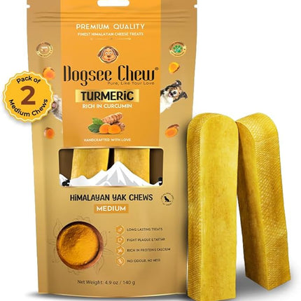 Dogsee Himalayan Yak Cheese Dog Chews with Turmeric/Curcumin (Medium - 2 Chews) | All Natural Long Lasting | Anti-inflammatory | Odorless High Protein Chew | Dog Treats for Active Chewers
