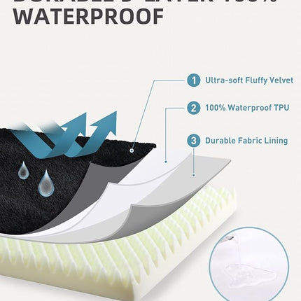 KSIIA Orthopedic Dog Bed Crate Waterproof Pet Mats for Medium Dogs Deluxe Plush Washable Pet Bed with Egg Crate Foam & Removable Cover, 29 x 18 Inch, Black