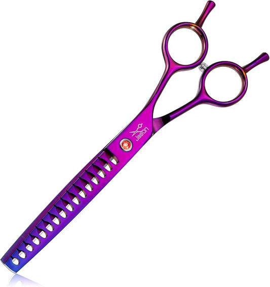 JASON 7.5" Dog Grooming Scissor - Professional Chunker Shear with Ergonomic Handle Japanese Stainless Steel Hair Scissor for Dogs, Cats and Other Pets, Sharp (Chunker, Purple)