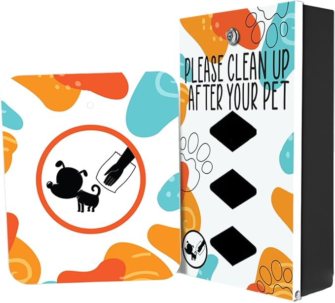 DISPENSE-ART™ collection "Abstract Paw" - Custom UV printed design on rust-proof aluminum starter dog waste station/roll bag system - Includes 400 dog waste bags & 10x12 Sign