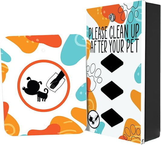 DISPENSE-ART™ collection "Abstract Paw" - Custom UV printed design on rust-proof aluminum starter dog waste station/roll bag system - Includes 400 dog waste bags & 10x12 Sign