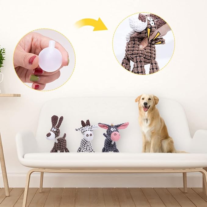 soputry 3Pcs Squeaker Plush Toy for Aggressive Chewers, Robust Plush Indestructible Dog Chew Toys with Squeakers, Interactive Stuffed Plush Dog Squeak Toy for Small Medium Large Dogs (Set of 3)