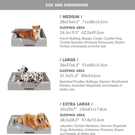 Friends Forever Orthopedic Dog Bed for Extra Large Dogs, Waterproof Memory Foam Dog Sofa Bed XL with Removable Washable Cover, Ally Grey, 42x32x7