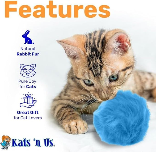 Kats'N Us 2 Inch Pack of 5 Real Rabbit Fur Pom Pom Cat Toy Balls – Multicolored Soft Interactive Toys for Indoor Cats & Kittens, Perfect for Chasing, Batting, Training & Self Play Fun