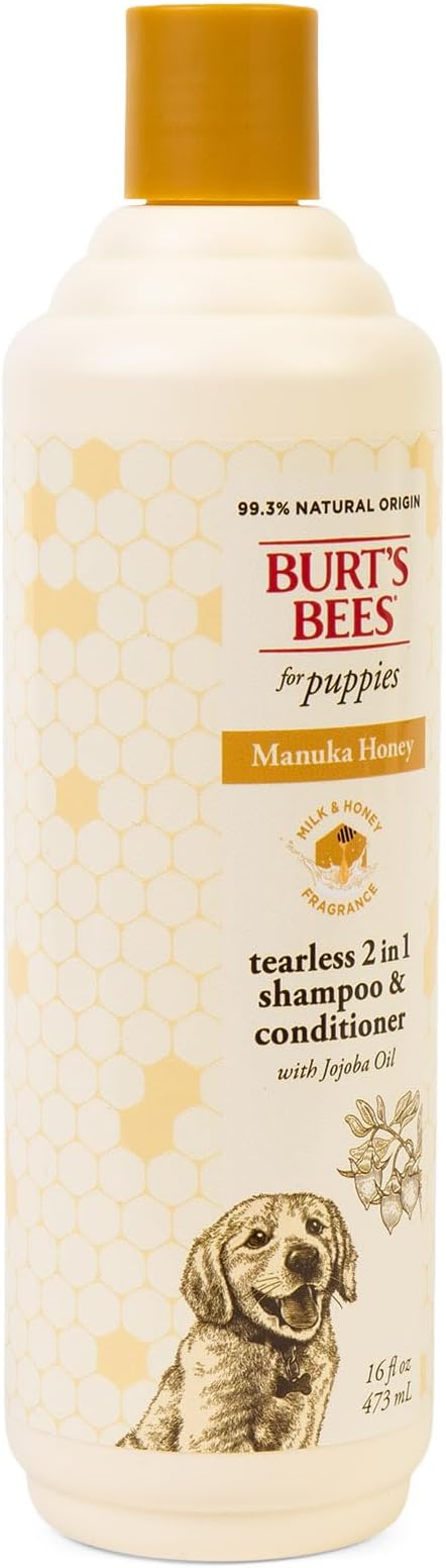Burt’s Bees Manuka Honey Tearless 2 in 1 Shampoo and Conditioner for Puppies with Jojoba Oil, 16 Fl Oz