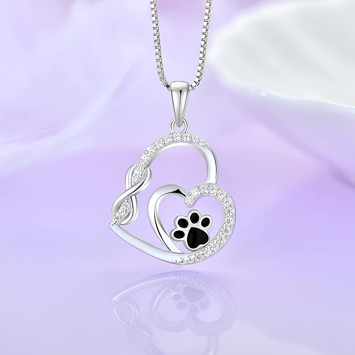 STARCHENIE Puppy Dog Necklace 925 Sterling Silver Love Heart Pendant Cat Pet Paw Print Jewelry for Women