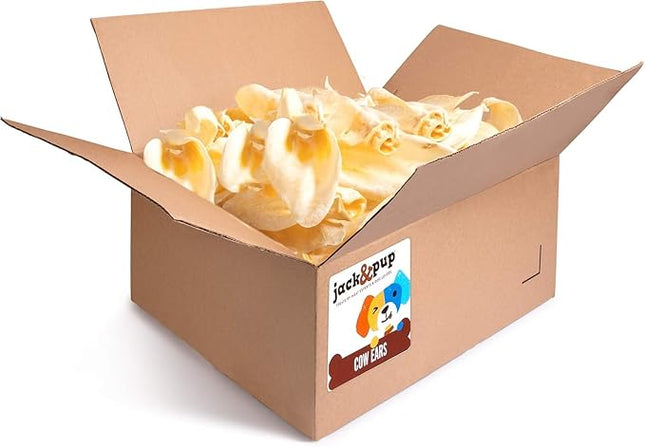 Jack&Pup Natural Cow Ears for Dogs - Cow Ear Dog Treats, Thick Cut, Single Ingredient, High Protein, Pig Ear Alternative Dog Treats - Cow Ears for Small and Large Dogs (80 Pack)