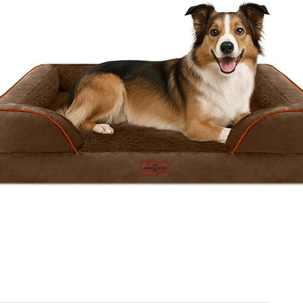 Comfort Expression Orthopedic Dog Bed for Large Dogs 38x25 Inch, Waterproof Supportive Egg Crate Foam Large Pet Bed with Removable Bolsters, Dog Couch with Washable Cover & Non-Slip Bottom, Dark Brown