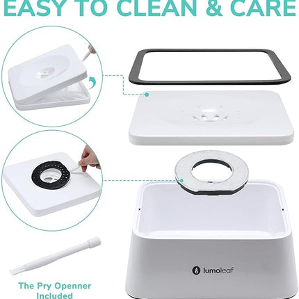 LumoLeaf No Spill Water Bowl for Dogs with Filter, 70oz/2L, Slow Feeder for Messy Drinkers, Drip-Free & Splash-Proof Design (White 70 fl oz)